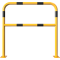 Hoop of steel tube |  48 x 2,5 mm | with cross bar | for plugging down | total width: 1000 mm | total height: 1000 mm | hot-dip galvanized and yellow coatedwith black warning stripes